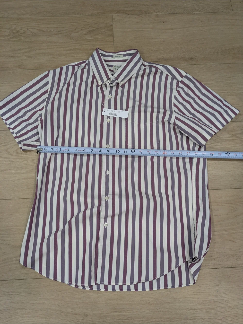 J. Crew Short-Sleeve Button-Down Shirt in White and Purple Stripe